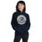 Woman wearing Flower Mound High School Jaguars Navy Blue Classic Unisex Hoodie 215