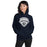 Woman wearing Flower Mound High School Jaguars Navy Blue Classic Unisex Hoodie 221