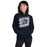 Woman wearing Flower Mound High School Jaguars Navy Blue Classic Unisex Hoodie 223