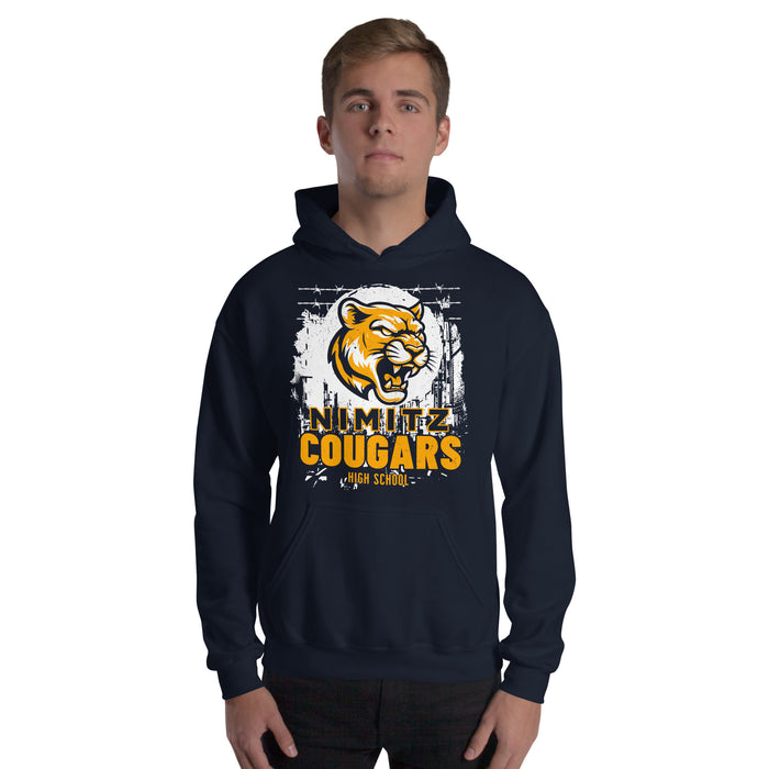 Man wearing Nimitz High School Cougars Navy Blue Classic Unisex Hoodie 202