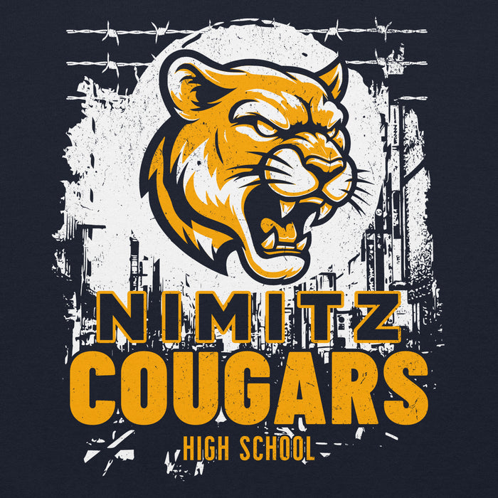 Close-up view of Nimitz High School Cougars Navy Blue Classic Unisex Hoodie 202