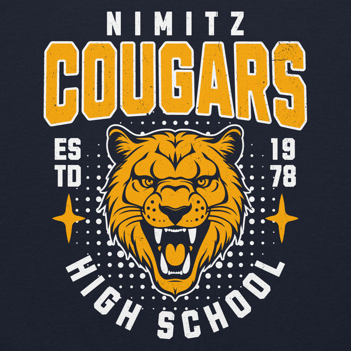 Close-up view of Nimitz High School Cougars Navy Blue Classic Unisex Hoodie 204