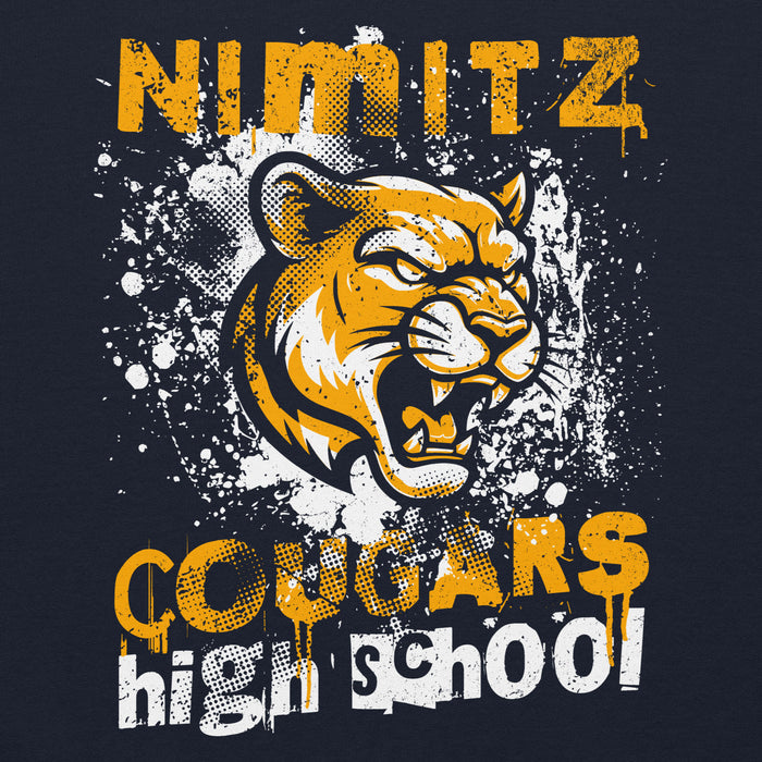 Close-up view of Nimitz High School Cougars Navy Blue Classic Unisex Hoodie 205