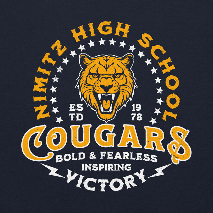 Close-up view of Nimitz High School Cougars Navy Blue Classic Unisex Hoodie 206