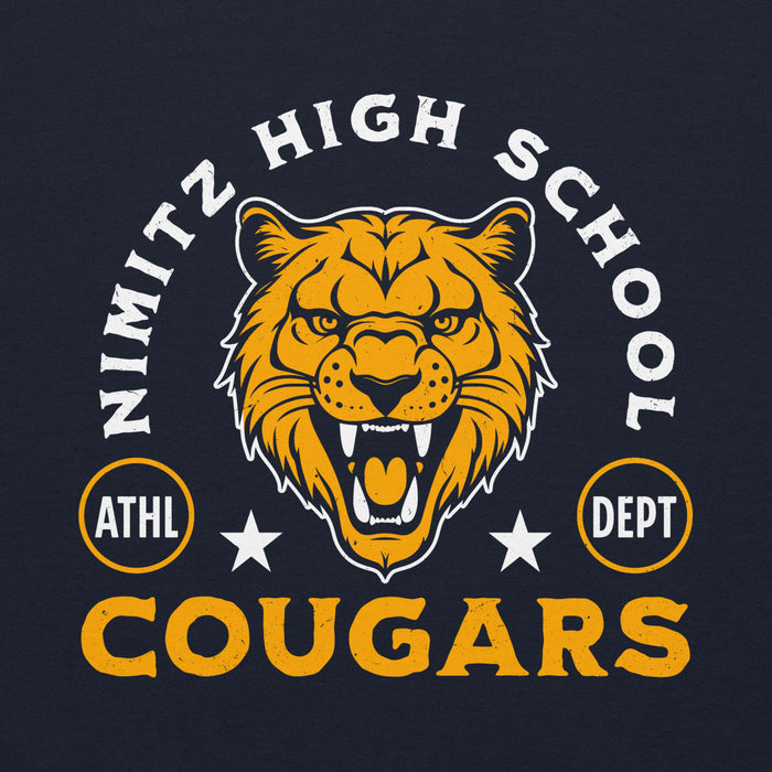 Close-up view of Nimitz High School Cougars Navy Blue Classic Unisex Hoodie 208