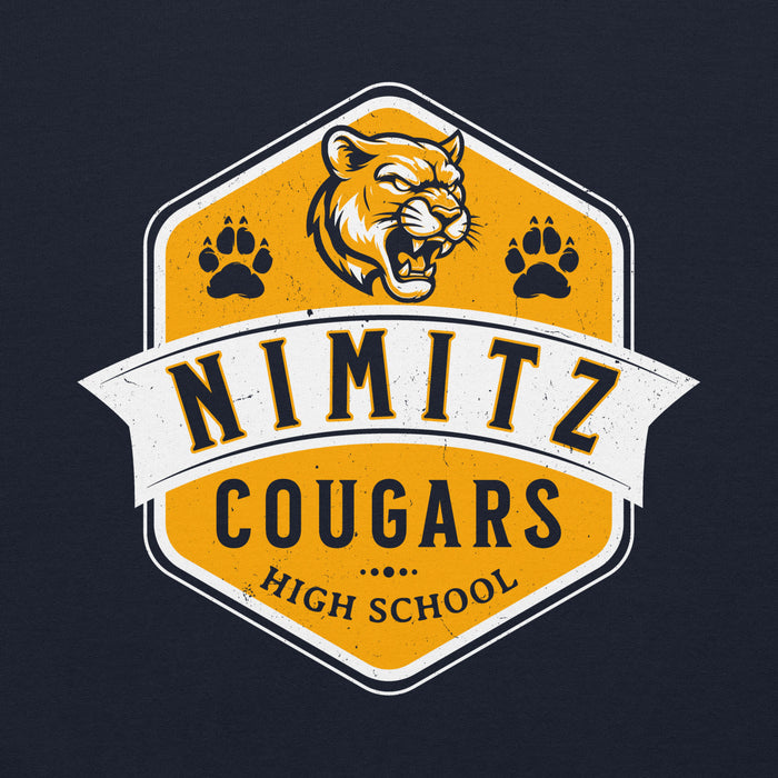 Close-up view of Nimitz High School Cougars Navy Blue Classic Unisex Hoodie 209