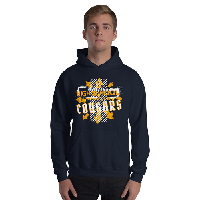 Man wearing Nimitz High School Cougars Navy Blue Classic Unisex Hoodie 210