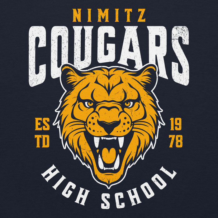 Close-up view of Nimitz High School Cougars Navy Blue Classic Unisex Hoodie 213