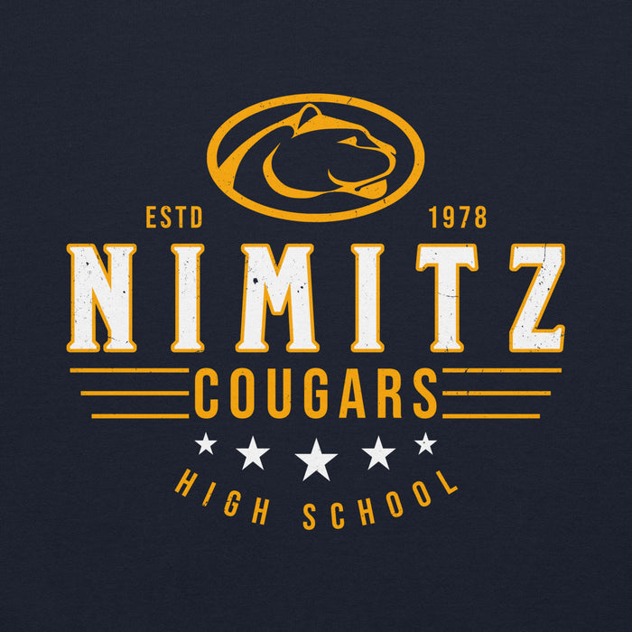 Close-up view of Nimitz High School Cougars Navy Blue Classic Unisex Hoodie 217