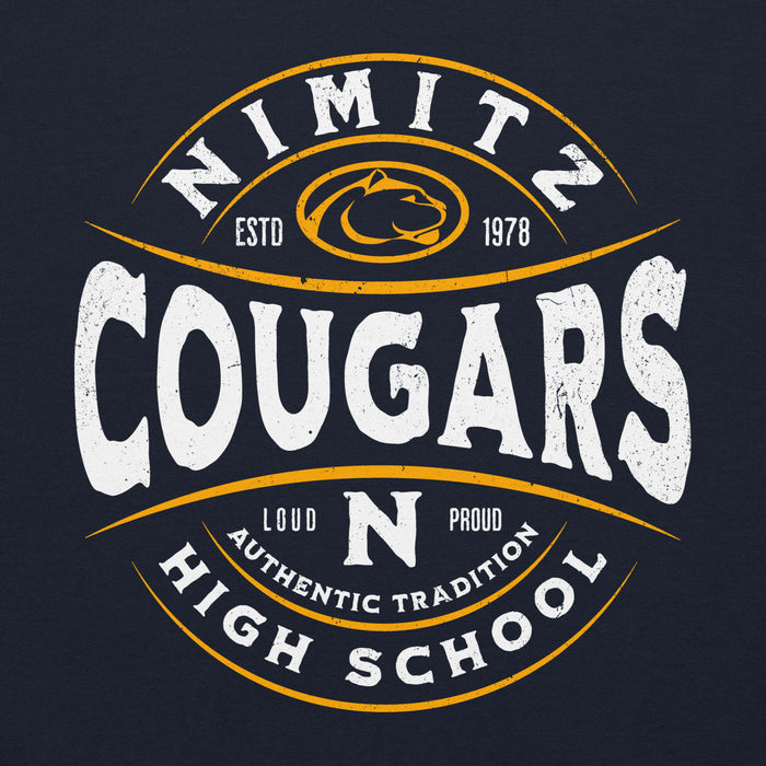 Close-up view of Nimitz High School Cougars Navy Blue Classic Unisex Hoodie 218