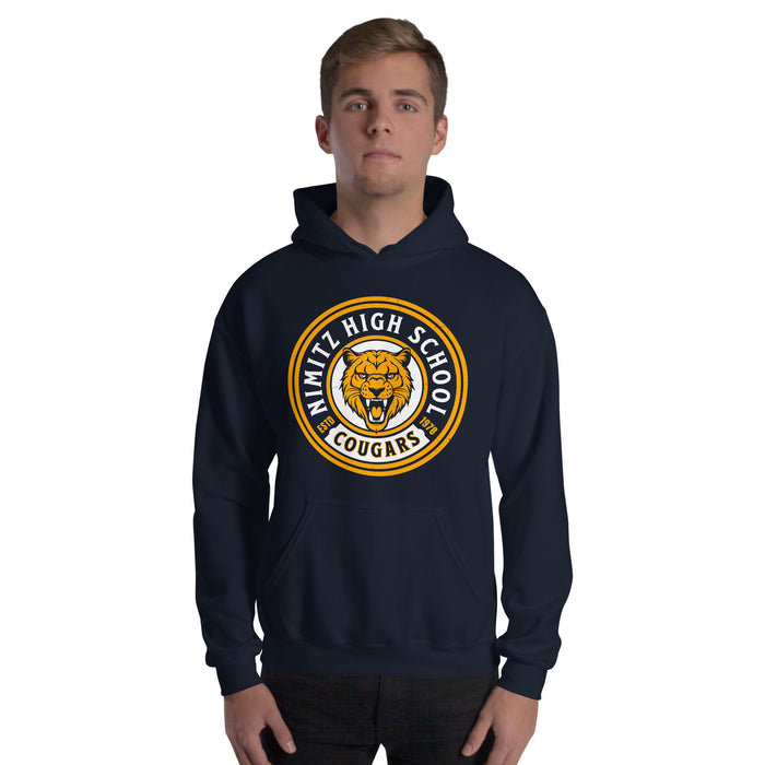 Man wearing Nimitz High School Cougars Navy Blue Classic Unisex Hoodie 220