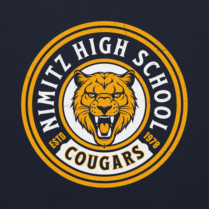 Close-up view of Nimitz High School Cougars Navy Blue Classic Unisex Hoodie 220