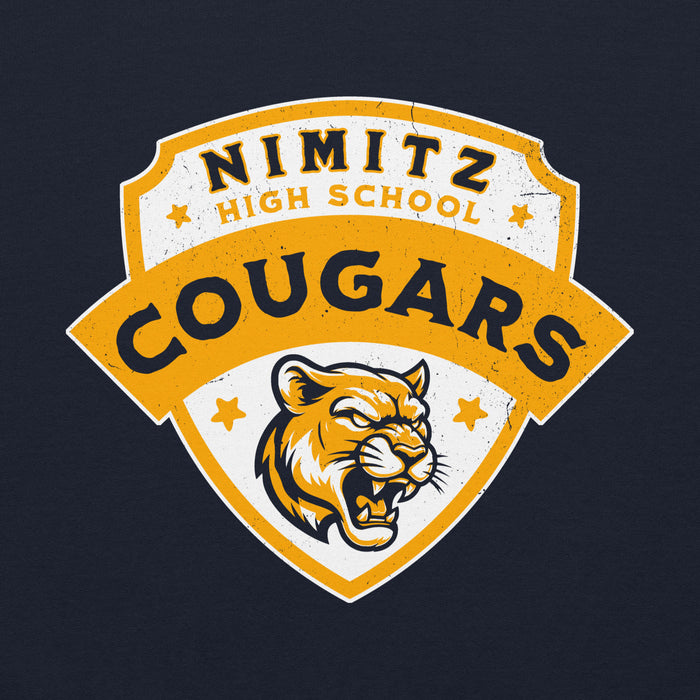 Close-up view of Nimitz High School Cougars Navy Blue Classic Unisex Hoodie 221