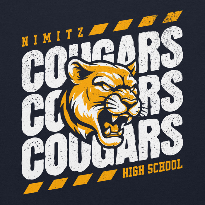 Close-up view of Nimitz High School Cougars Navy Blue Classic Unisex Hoodie 223