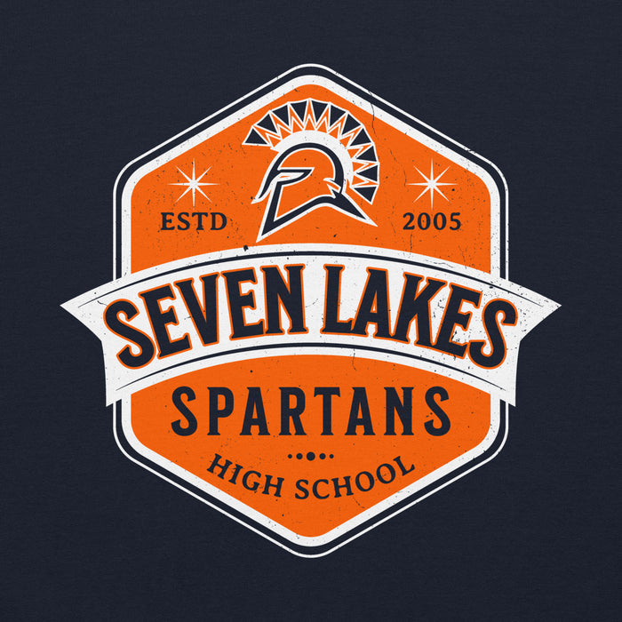 Close-up view of Seven Lakes High School Spartans Navy Classic Unisex Hoodie 209