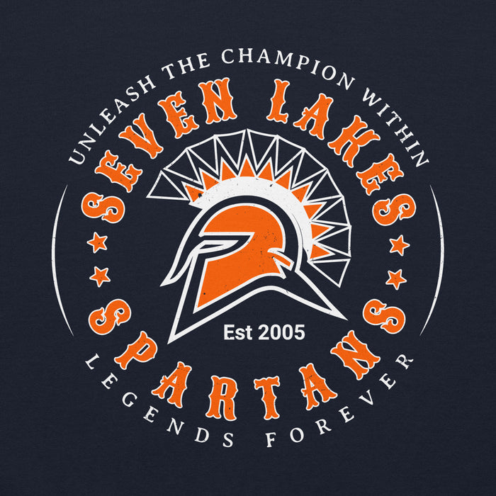 Close-up view of Seven Lakes High School Spartans Navy Classic Unisex Hoodie 214