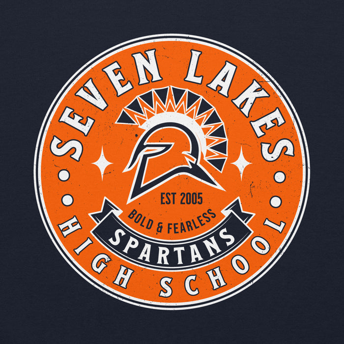 Close-up view of Seven Lakes High School Spartans Navy Classic Unisex Hoodie 215