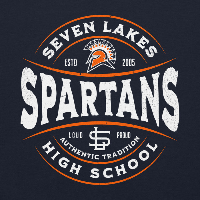 Close-up view of Seven Lakes High School Spartans Navy Classic Unisex Hoodie 218