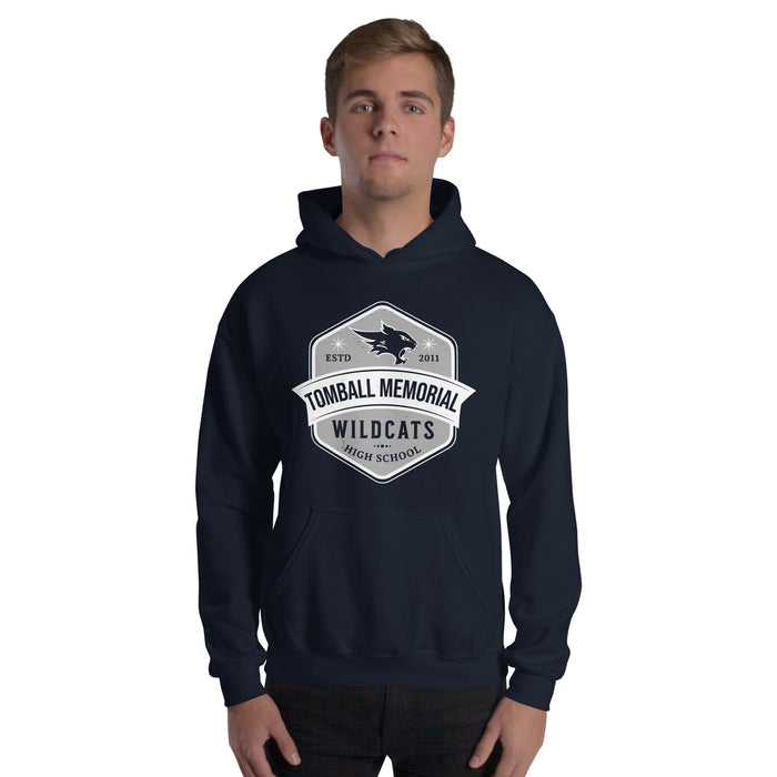 Man wearing Tomball Memorial High School Wildcats Navy Classic Unisex Hoodie 209