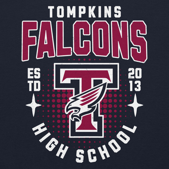 Close-up view of Tompkins High School Falcons Navy Classic Unisex Hoodie 204