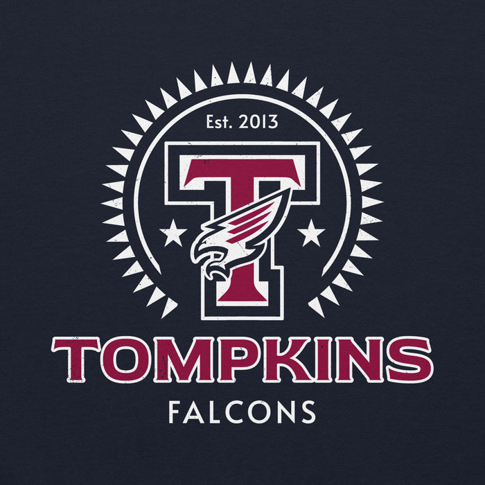 Close-up view of Tompkins High School Falcons Navy Classic Unisex Hoodie 226