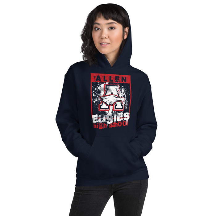 Woman wearing Allen High School Eagles Classic Navy Unisex Hoodie 210