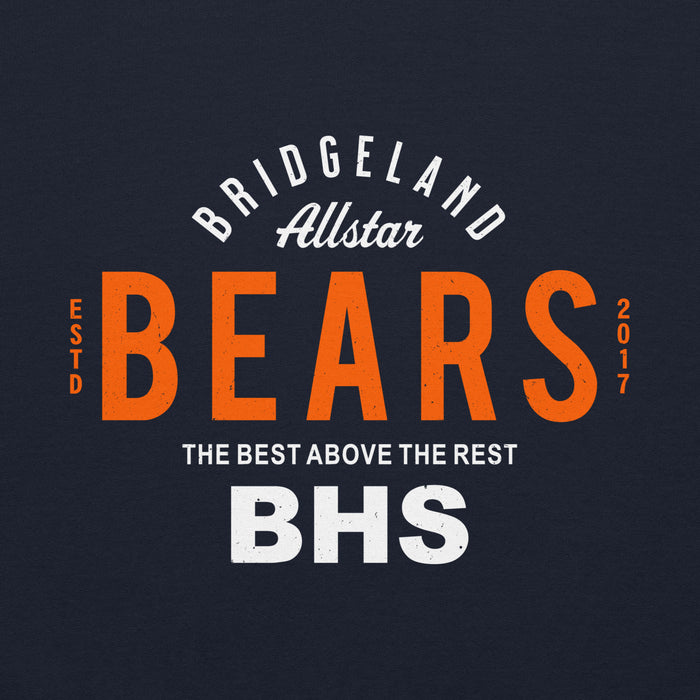 Close-up view of Bridgeland High School Bears Classic Navy Blue Unisex T-shirt 040