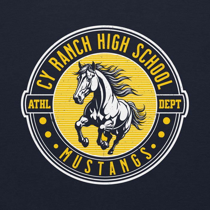 Close-up view of Cypress Ranch High School Mustangs Navy Classic Unisex Hoodie 224