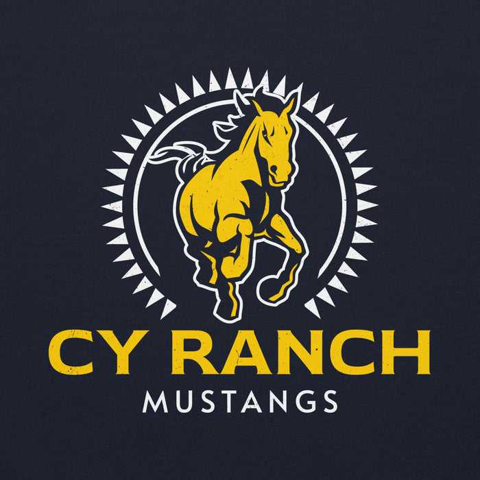 Close-up view of Cypress Ranch High School Mustangs Navy Classic Unisex Hoodie 226