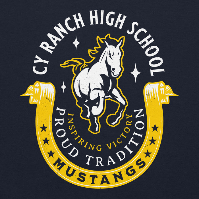 Close-up view of Cypress Ranch High School Mustangs Navy Classic Unisex Hoodie 229