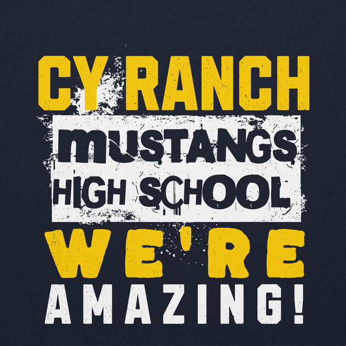 Close-up view of Cypress Ranch High School Mustangs Navy Classic Unisex Hoodie 231