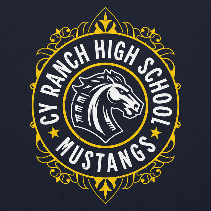 Close-up view of Cypress Ranch High School Mustangs Navy Classic Unisex Hoodie 227