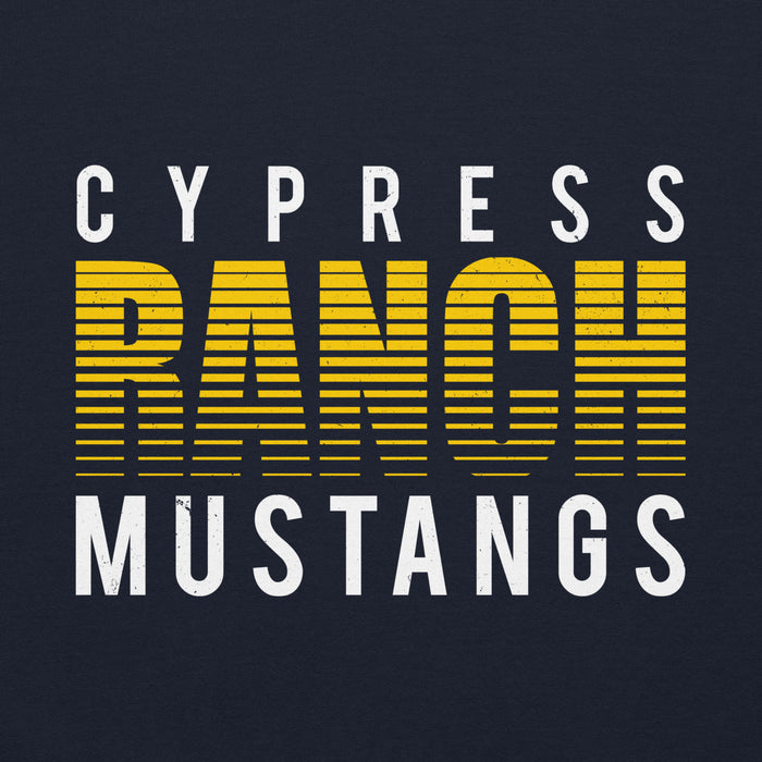 Close-up view of Cypress Ranch High School Mustangs Navy Classic Unisex Hoodie 024