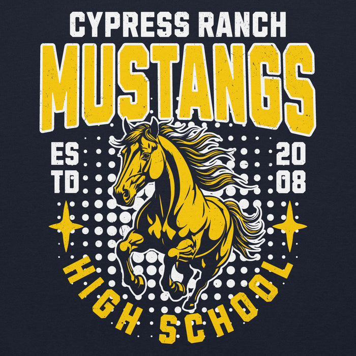 Close-up view of Cypress Ranch High School Mustangs Navy Classic Unisex Hoodie 204