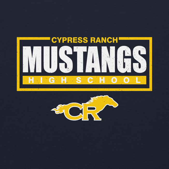 Close-up view of Cypress Ranch High School Mustangs Navy Classic Unisex Hoodie 049