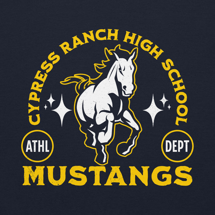 Close-up view of Cypress Ranch High School Mustangs Navy Classic Unisex Hoodie 208