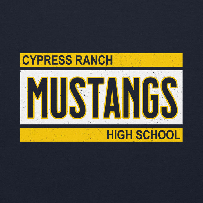 Close-up view of Cypress Ranch High School Mustangs Navy Classic Unisex Hoodie 098
