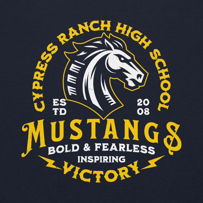 Close-up view of Cypress Ranch High School Mustangs Navy Classic Unisex Hoodie 206