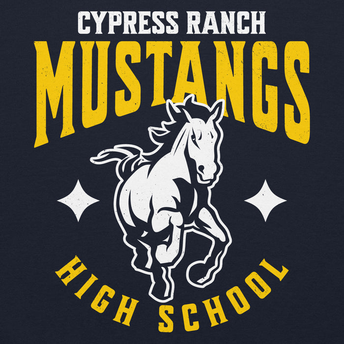Close-up view of Cypress Ranch High School Mustangs Navy Classic Unisex Hoodie 213
