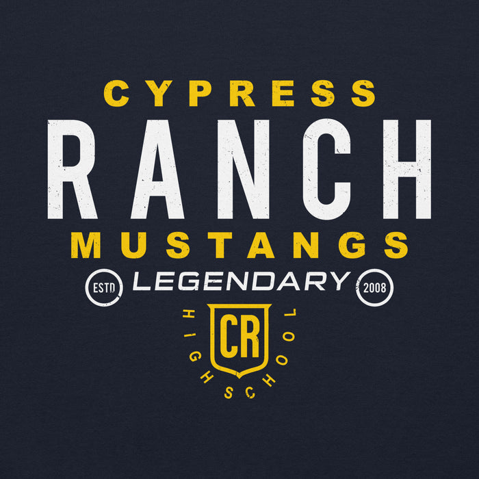 Close-up view of Cypress Ranch High School Mustangs Navy Classic Unisex Hoodie 003