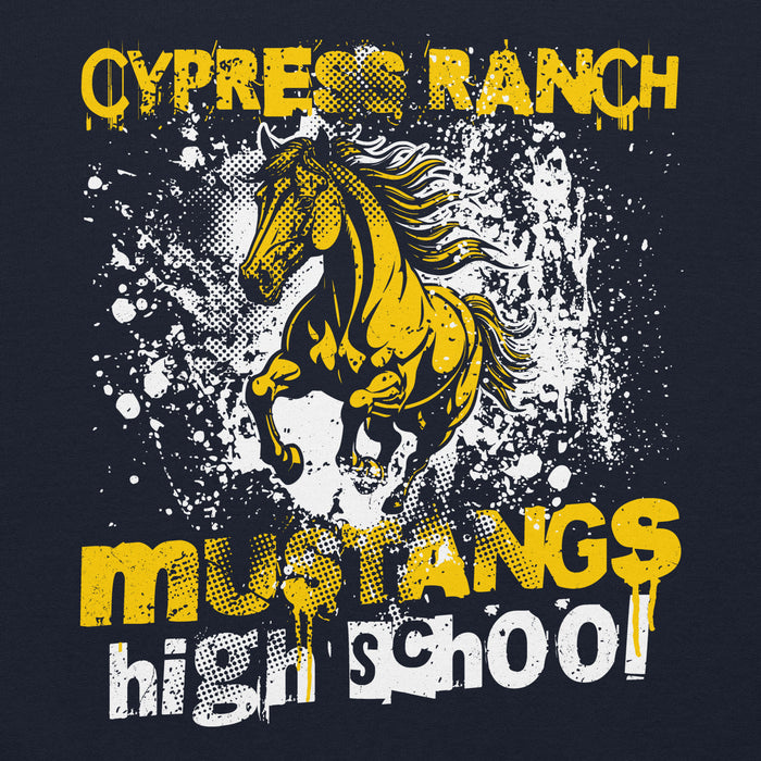 Close-up view of Cypress Ranch High School Mustangs Navy Classic Unisex Hoodie 205