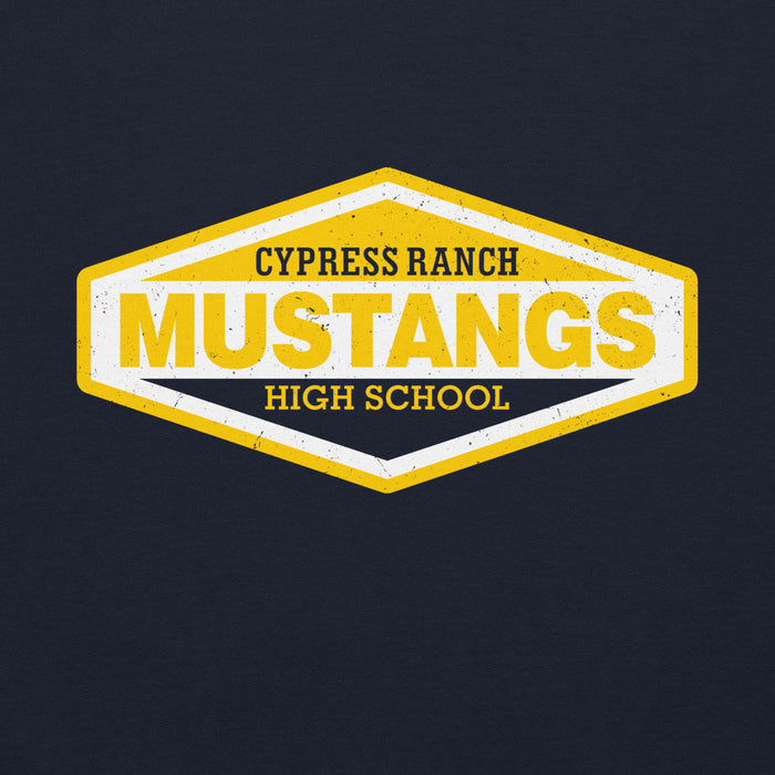 Close-up view of Cypress Ranch High School Mustangs Navy Classic Unisex Hoodie 009