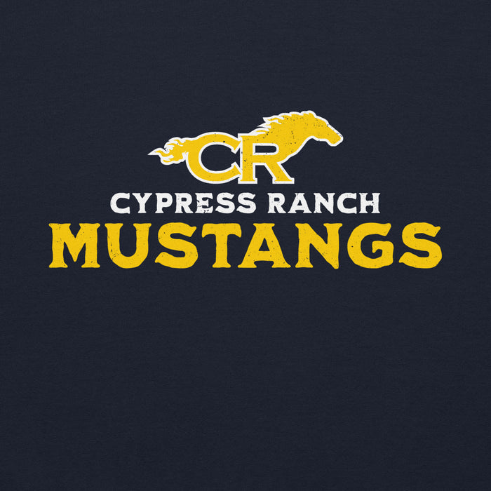 Close-up view of Cypress Ranch High School Mustangs Navy Classic Unisex Hoodie 233