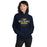 Woman wearing Cypress Ranch High School Mustangs Navy Classic Unisex Hoodie 044