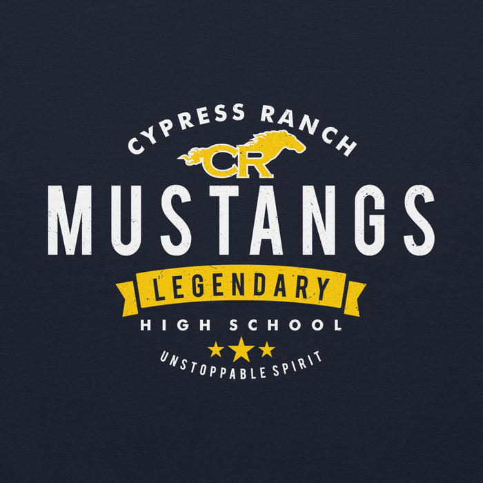 Close-up view of Cypress Ranch High School Mustangs Navy Classic Unisex Hoodie 044