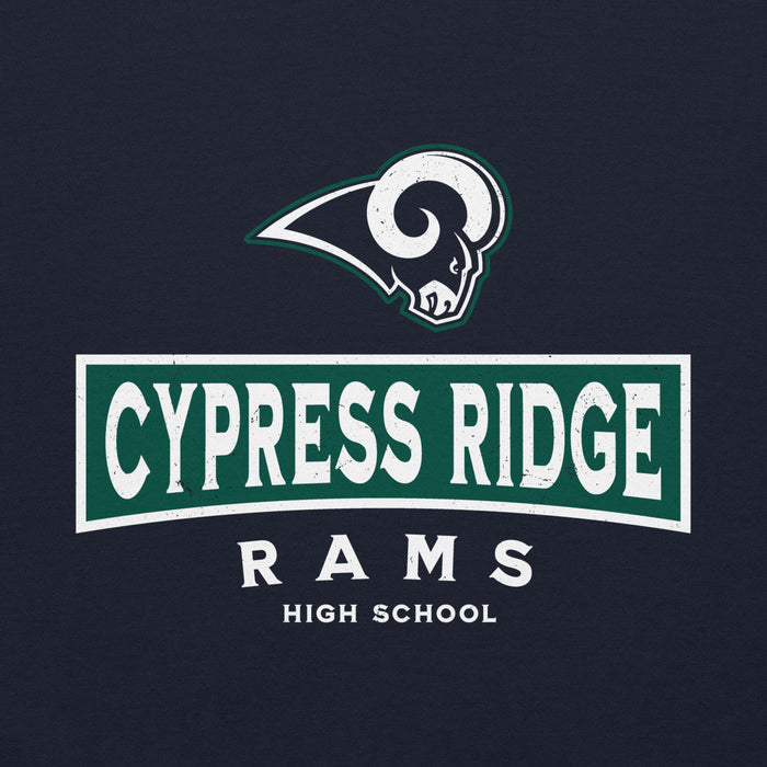 Close-up view of Cypress Ridge High School Rams Navy Classic Unisex Hoodie 202