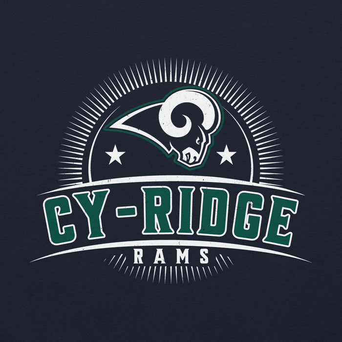 Close-up view of Cypress Ridge High School Rams Navy Classic Unisex Hoodie 221