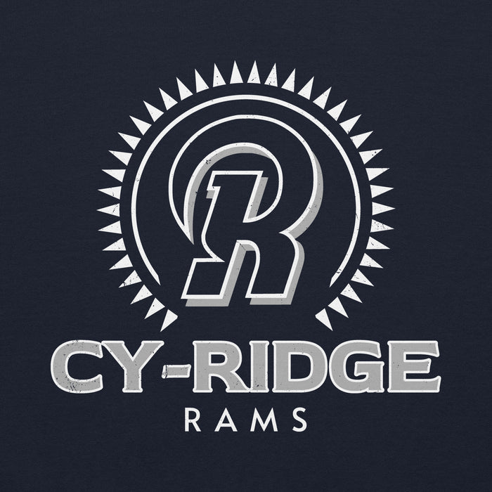 Close-up view of Cypress Ridge High School Rams Navy Classic Unisex Hoodie 226