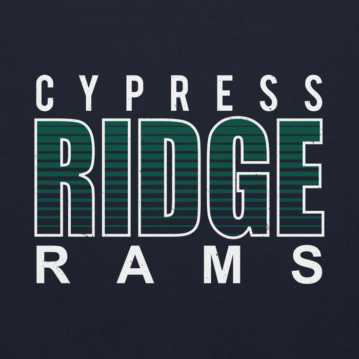Close-up view of Cypress Ridge High School Rams Navy Classic Unisex Hoodie 024