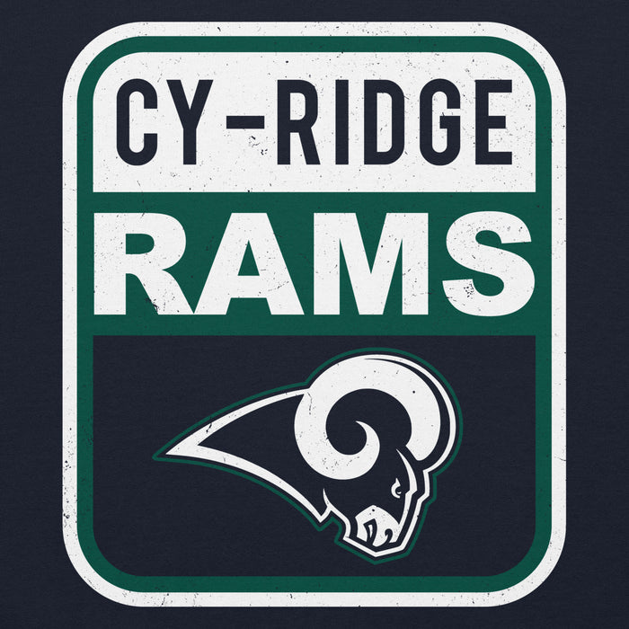 Close-up view of Cypress Ridge High School Rams Navy Classic Unisex Hoodie 001